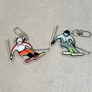 双板单板卡通滑雪人钥匙扣链雪包背包挂件饰品雪友情侣礼物周边