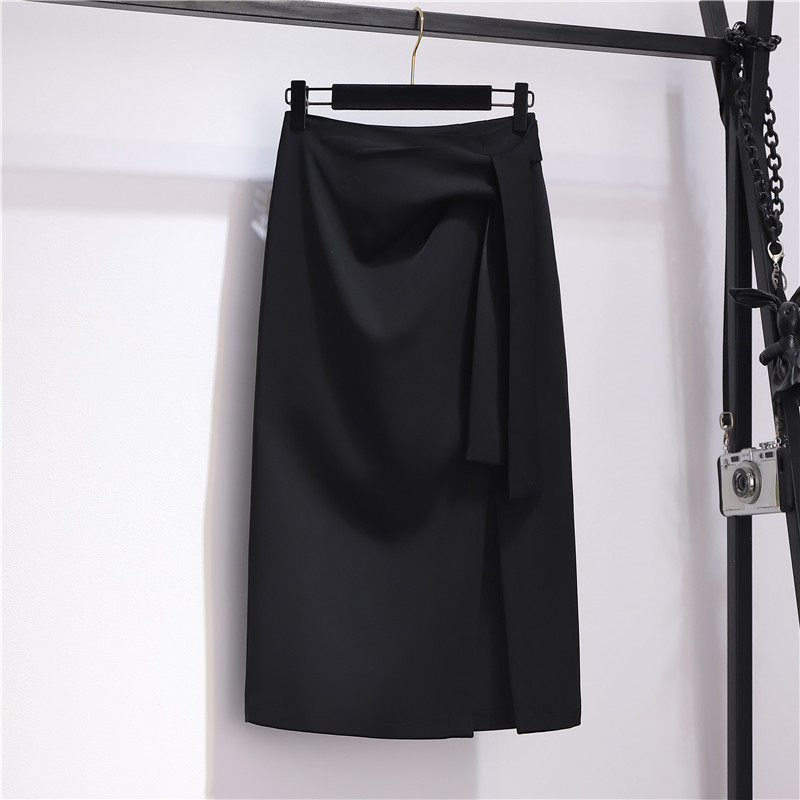 高级感开叉西装半身裙女早秋中长款绑带高腰垂感a字包臀一步裙子