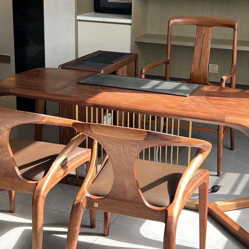 新中式实木茶桌椅组合办公室黑胡桃木茶艺桌家用茶室书房两用茶台,住宅家具,家用茶台/茶桌,淘宝优惠券,粉丝福利购,淘宝优惠卷