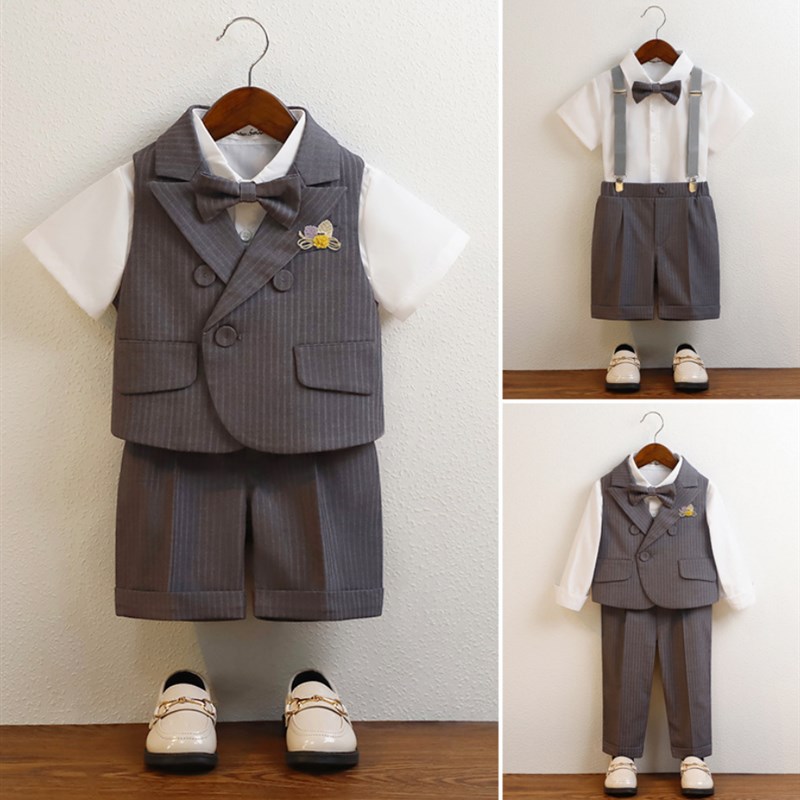 儿童西装套装男童帅气小童英伦花童宝宝周岁婚礼生日礼服演出服夏