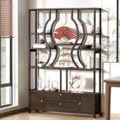 博古架客厅展示隔断实木茶柜多宝阁摆件收纳置物架子新中式 茶叶架