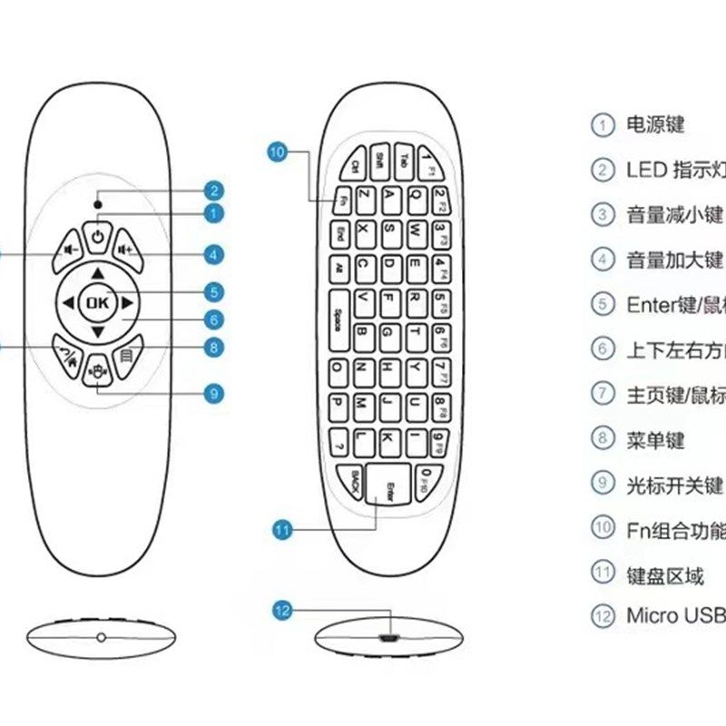 C120空中飞鼠键盘遥控器体感鼠标陀螺仪无线掌上迷你键盘电视遥控