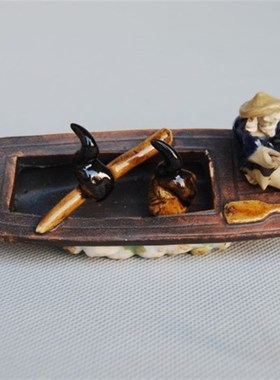 山水盆景鱼缸造景配件陶瓷古船摆件鸬鹚渔公船家居书架茶宠装饰品