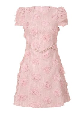 2024夏季新款女装法式设计感小个子收腰粉色名媛A字连衣裙91302