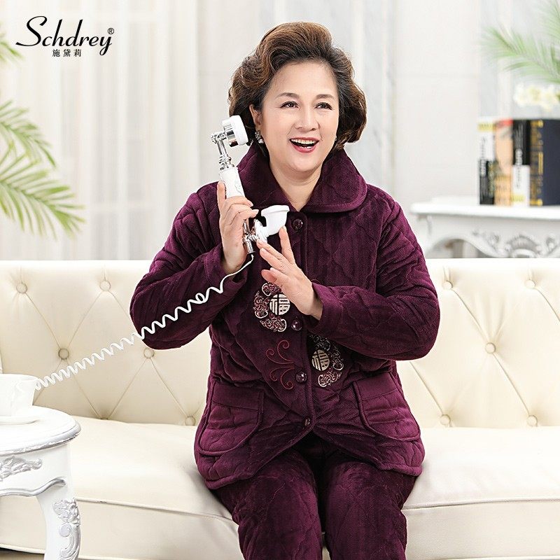 冬季中老年睡衣女珊瑚绒三层夹棉加厚加绒奶奶套装老人保暖家居服,女士内衣/男士内衣/家居服,睡衣/家居服套装,淘宝优惠券,粉丝福利购,淘宝优惠卷