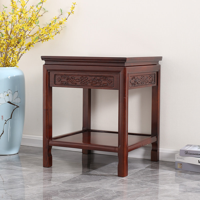 全实木花架中式鱼缸架客厅榆木奇石架木质带抽屉盆景架多层置物架