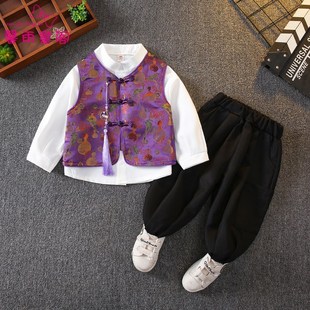 新中式汉服男童古装中国风贵公子马甲套装小少爷唐装宝宝周岁礼服
