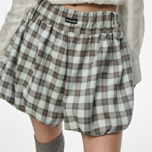 CyNi  复古甜美kiki百搭格子蛋糕裙南瓜蓬蓬短裤女