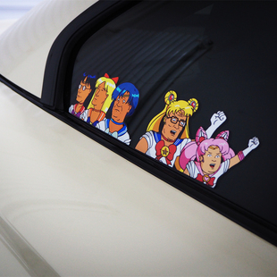 美少女战士车贴恶搞卡通动漫美少女壮士电动摩托防水反光汽车贴纸