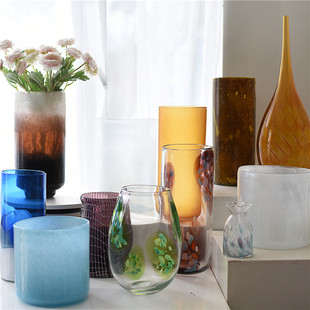 每周一三五10点上新/出口欧美彩色玻璃花瓶家居样板间装饰品摆件