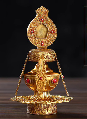 博福黄铜雕花贲巴壶家用尼泊尔工艺供奉文巴壶宝瓶净水壶大号摆件