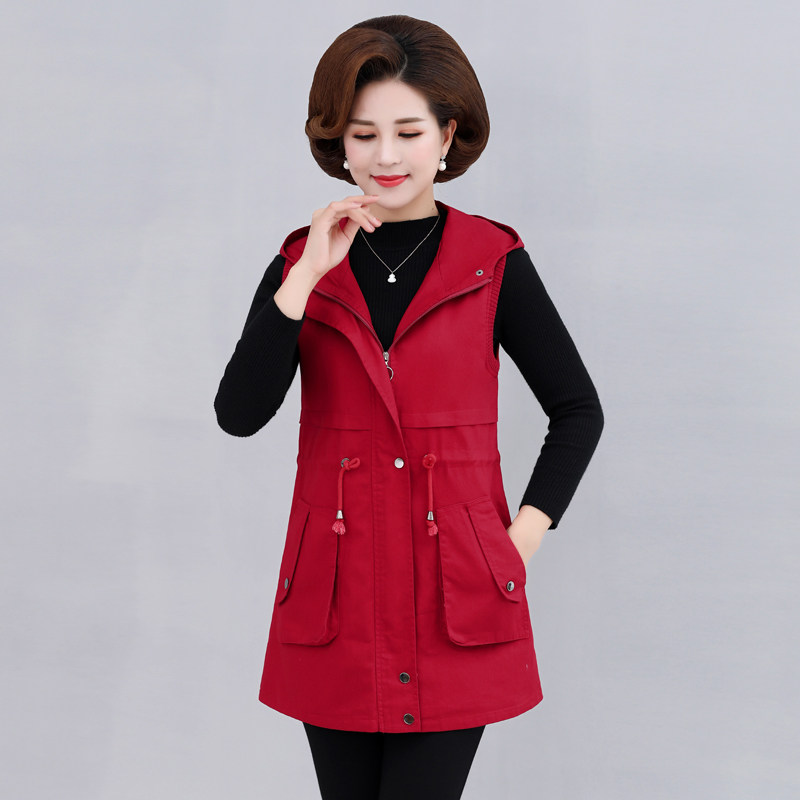 中老年妈妈春秋装纯棉马甲2021新款大码女中长款洋气风衣背心外套