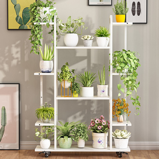 花架子铁艺室内多层简约阳台置物架客厅落地多肉绿萝带轮子花盆架