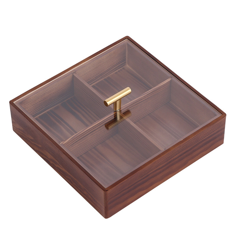 双层实木干果盒防潮新中式茶点盘客厅家用坚果盘分格带盖子糖果盘