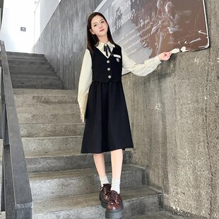 女大童连衣裙春秋款2025新款儿童洋气初中学生女童春季高级感裙子