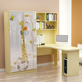 包邮 转角连身书桌柜一体学习家用台式 电脑桌带衣柜书柜书架组合柜