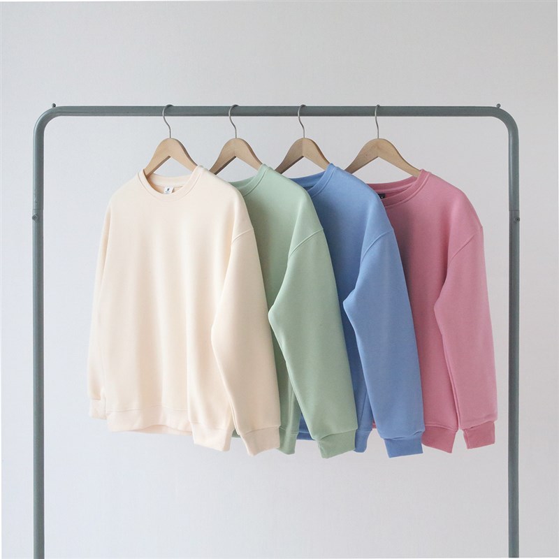 秋冬季浅绿色浅蓝色银狐绒加绒加厚套头圆领落肩卫衣男女宽松流行