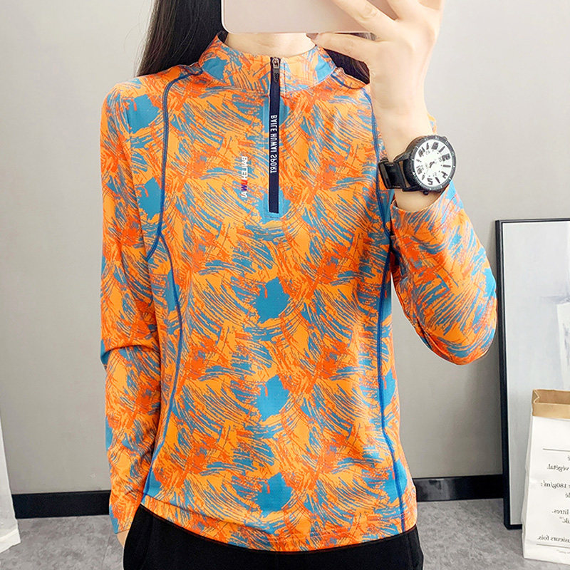 户外印花速干长袖T恤女薄款冰丝透气运动健身上衣吸汗徒步登山服