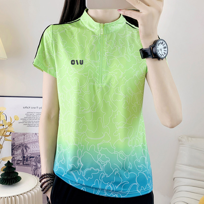 潮款短袖户外速干衣女跑步健身T恤夏季薄款冰丝透气运动球服上衣