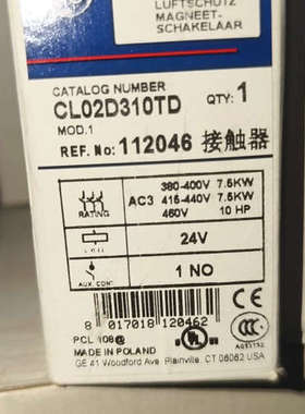 全新GE接触器CL02D310TD，波兰原装进口，24V线圈议价