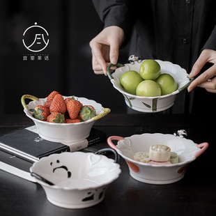 宜室茶话中式手绘陶瓷茶点盘点心盘家用干果盘高点盘茶道配件壶承