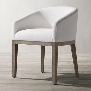 法式乡村复古实木RH餐椅美式设计橡木现代简约亚麻软包酒吧吧椅