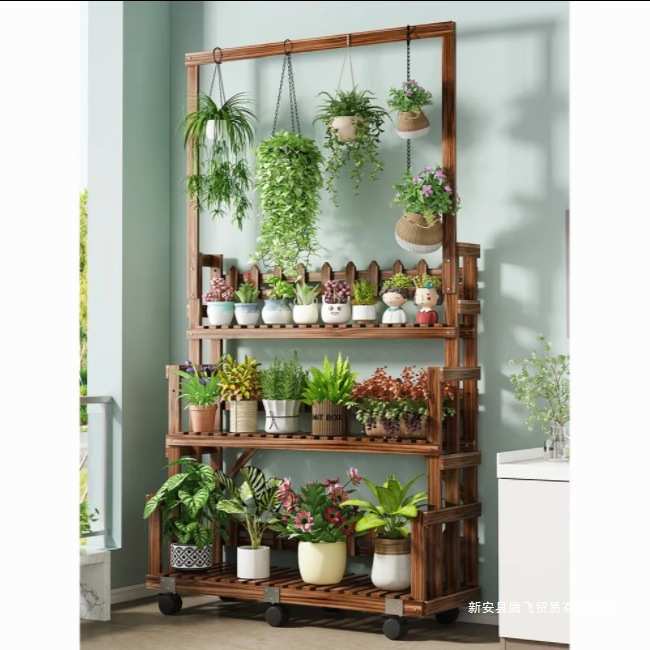 新款防腐木花架置物架阳台移动阶梯花架子客厅落地式室内吊兰