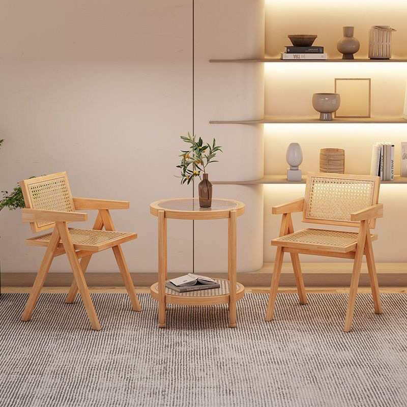 实木圆形茶几轻奢客厅小户型家用新款简约小茶几小户型一桌二椅