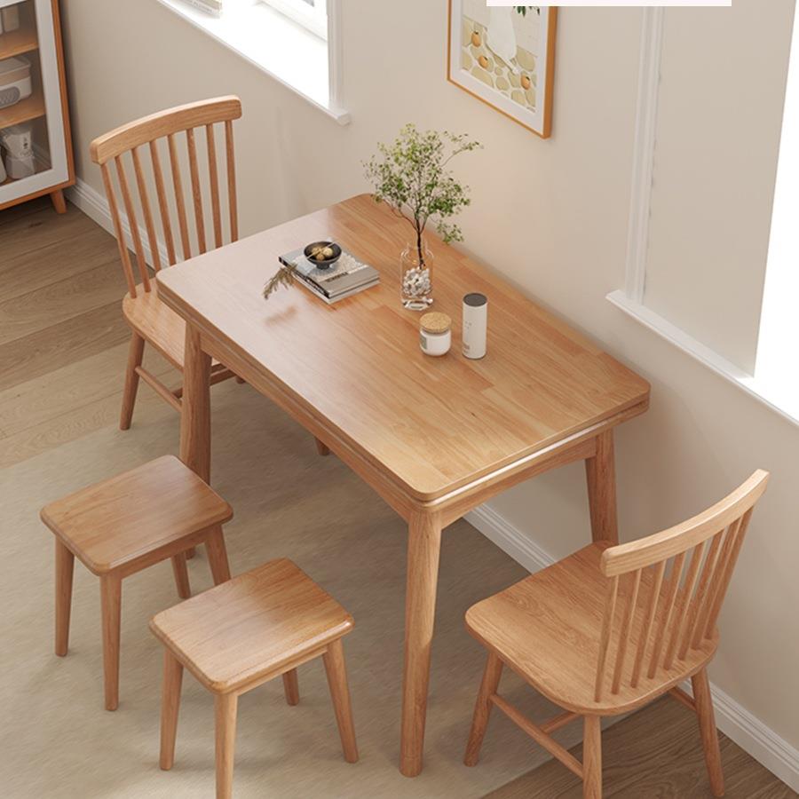 折叠餐桌椅子家用小户型北欧伸缩全实木现代简约省空间桌子4人L&