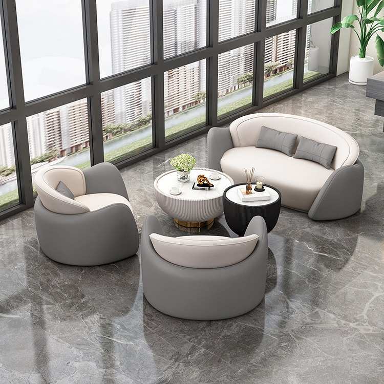 售楼处接待洽谈休息区沙发椅办公商务接待会客三人位洽谈桌椅组合