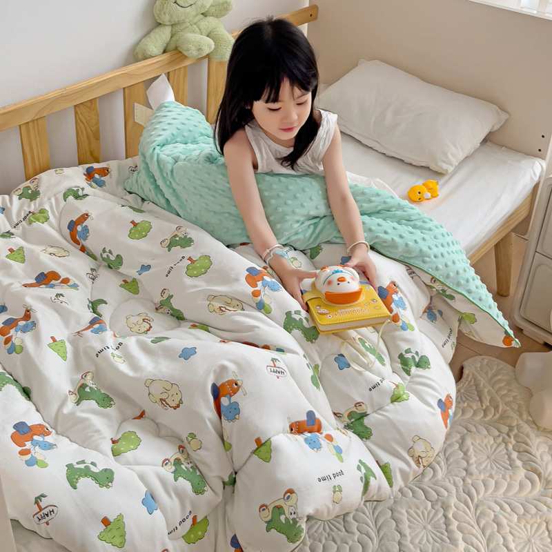A类针织棉豆豆绒儿童被子婴儿棉被宝宝春秋冬被幼儿园午睡小盖毯