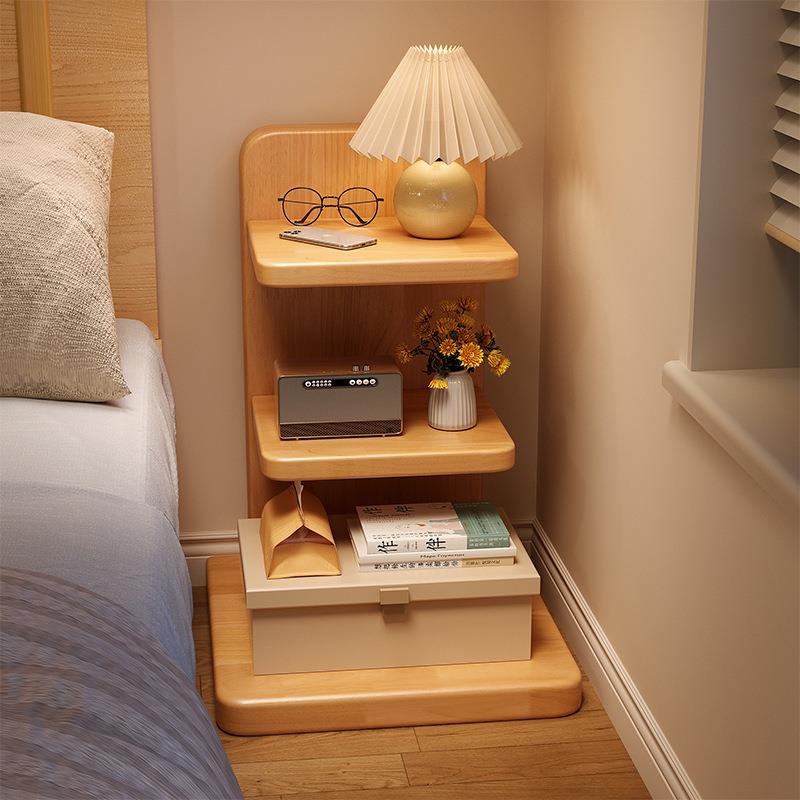 全实木床头置物架落地书架立式多层卧室转角收纳架子墙角夹缝柜子