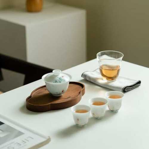 玲珑釉手绘荷花盖碗茶杯整套户外便携旅行茶具泡茶碗套组商务送礼