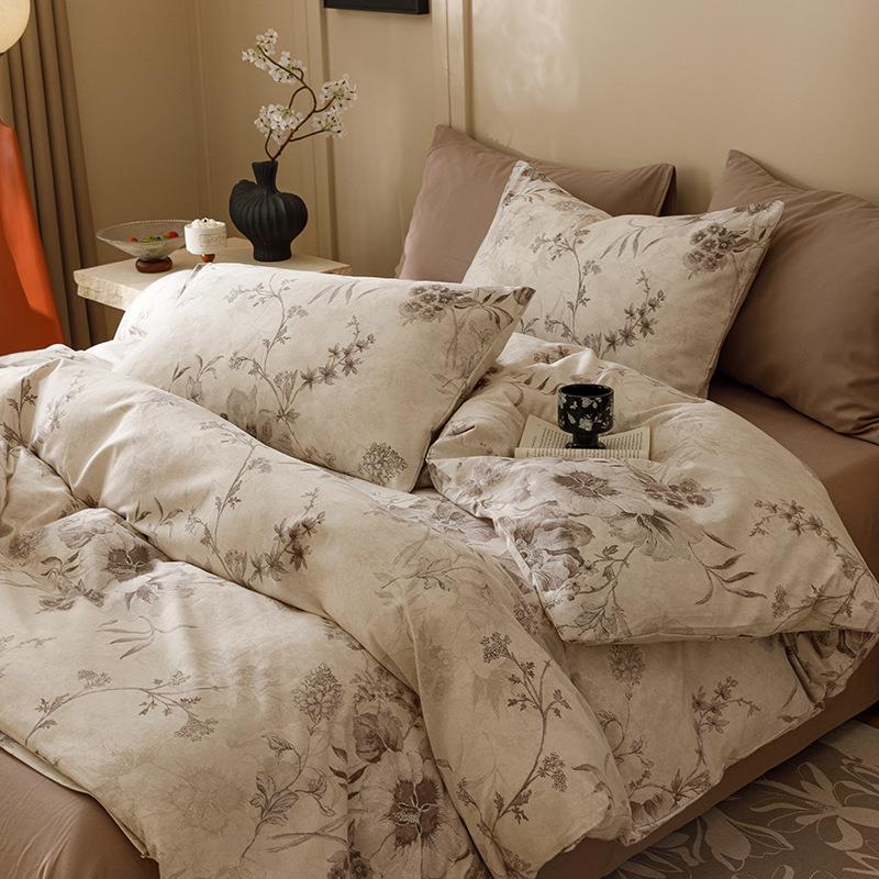 全棉加厚磨毛四件套轻奢纯棉印花秋冬保暖床单被套加密床上用品