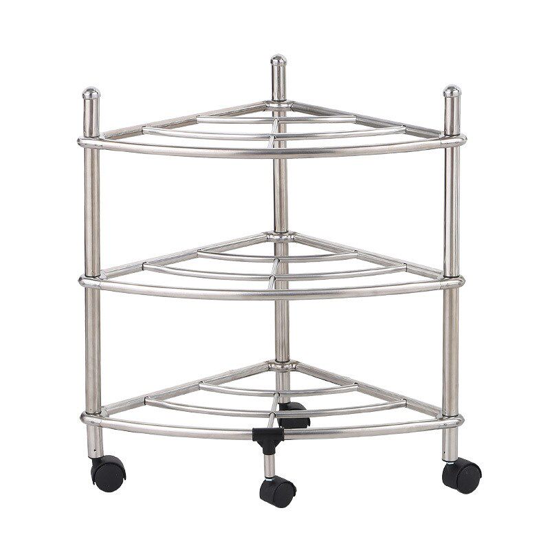 不锈钢厨房置物架多层落地收纳锅盆架菜L架子加厚浴室三角置物架