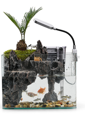 流水版鱼缸造景全套生态小型客厅桌面装饰摆件水S草缸真植物水陆
