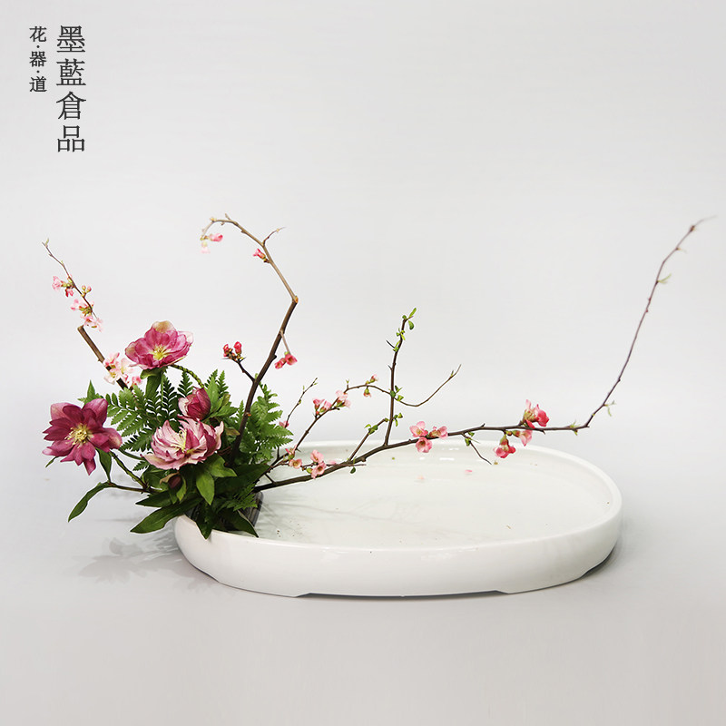 特大椭圆小判花器花盆 小原流写景盛花插L花日式花道花艺展出布景