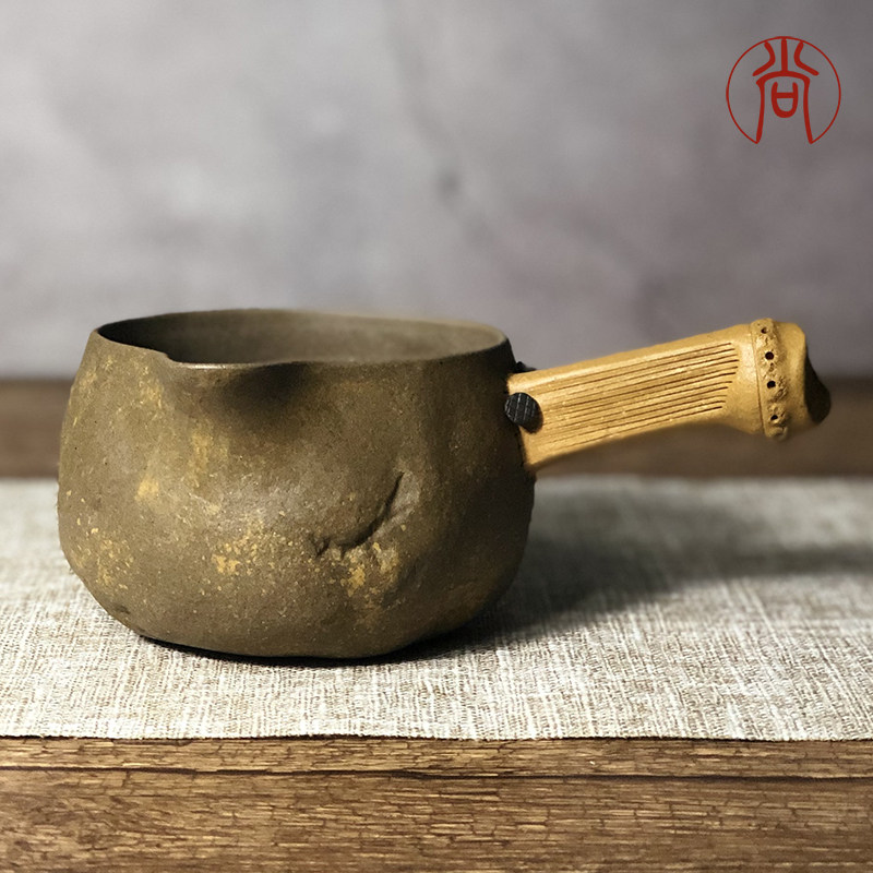 紫砂侧把a公道杯段泥家用分茶器带手柄大号公杯仿古功夫茶具陶瓷