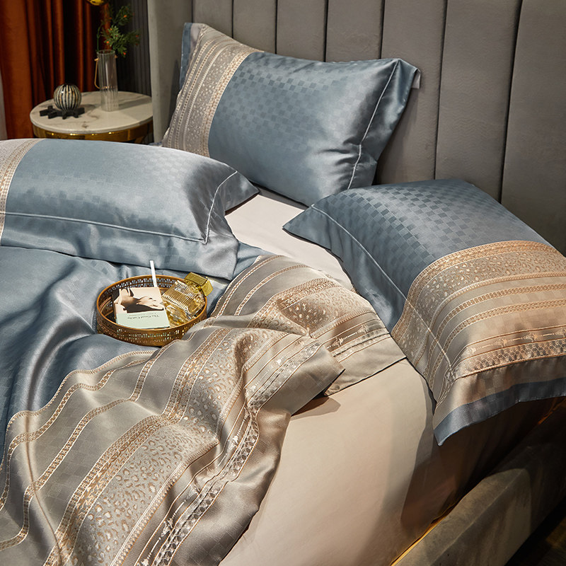140支奢华提花埃及棉四件套出口欧美纯G棉全棉贡缎床上用品床笠1.