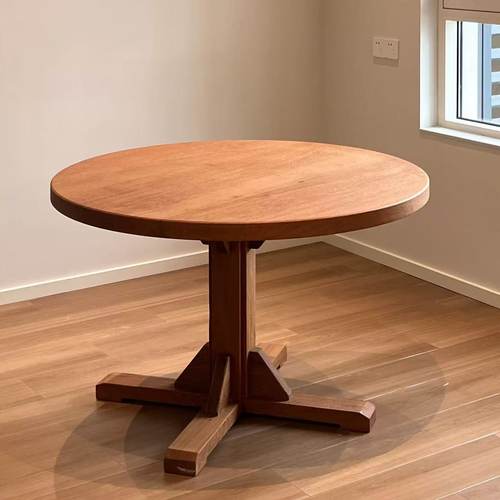 中古风白蜡木实木餐桌复古原木圆形餐桌饭桌茶桌日式简约家用圆桌