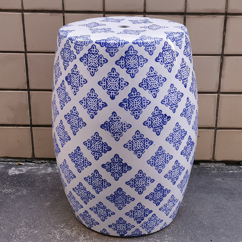 青花瓷中式铜钱墩边几