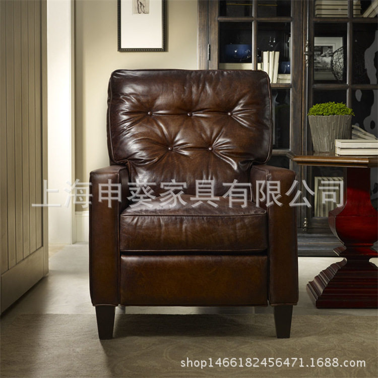 美式真皮单人沙发 进口仿皮沙发 酒店会所真皮沙发家具批量制作