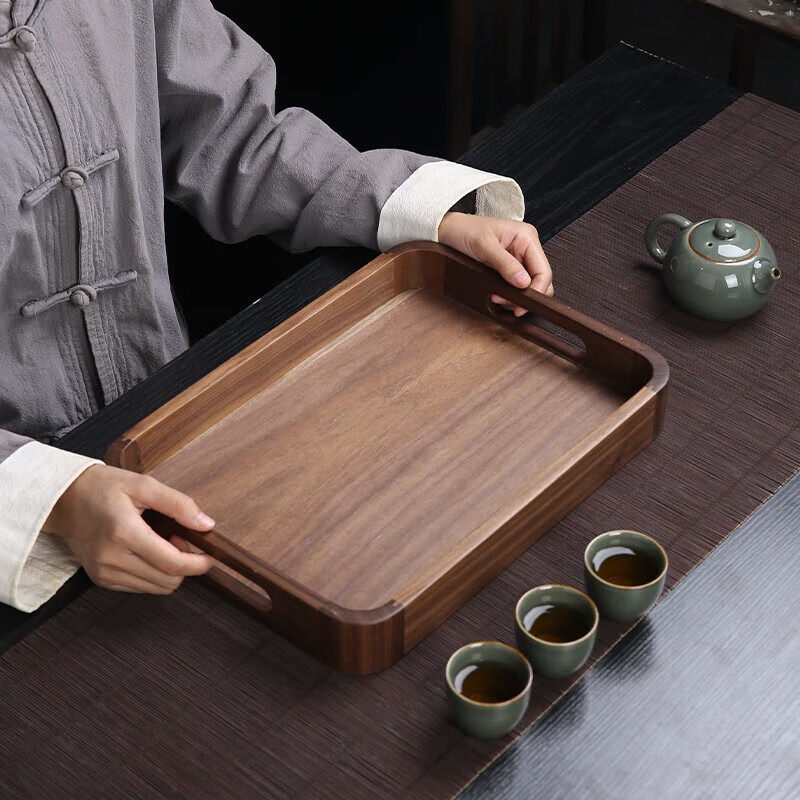 日式胡桃木茶盘 实木茶具木质茶托盘家用小型小茶盘茶几托盘ins风