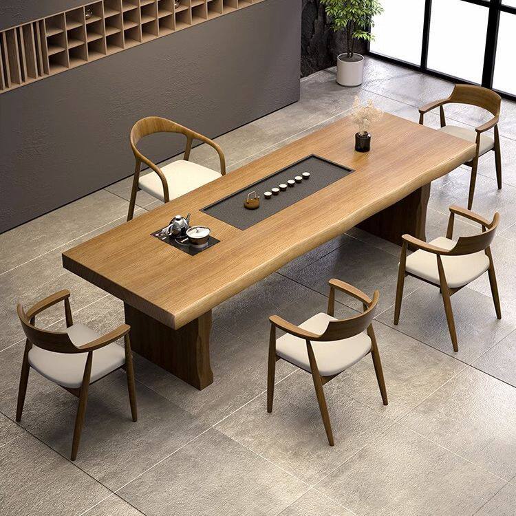 现代简约家用实木茶桌茶盘一体泡茶桌办公室接待洽谈茶桌椅组合