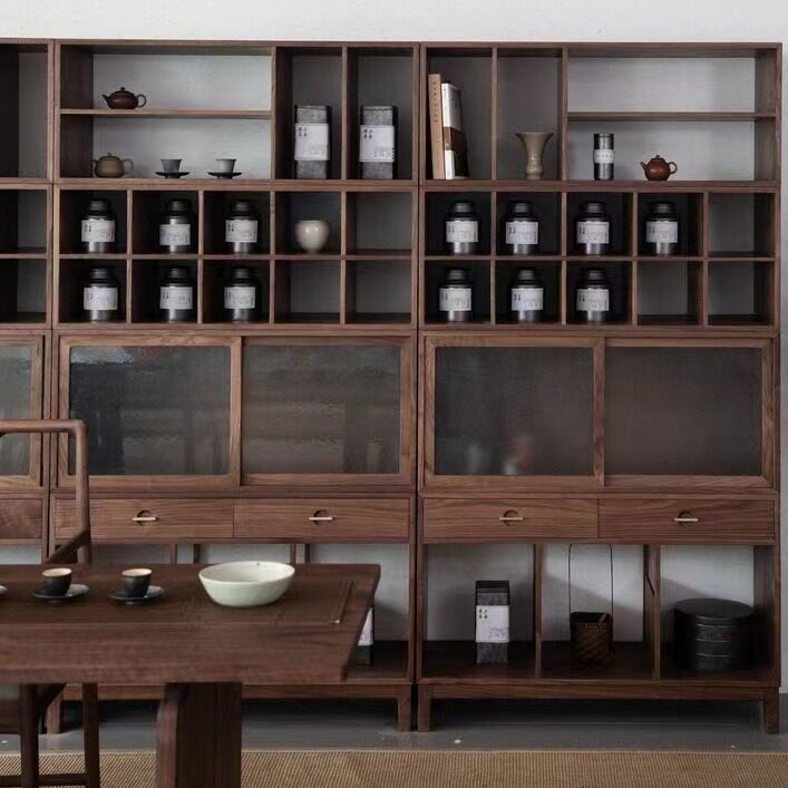 新中式全实木博古架茶柜置物展示柜现代简约式书柜组合家具