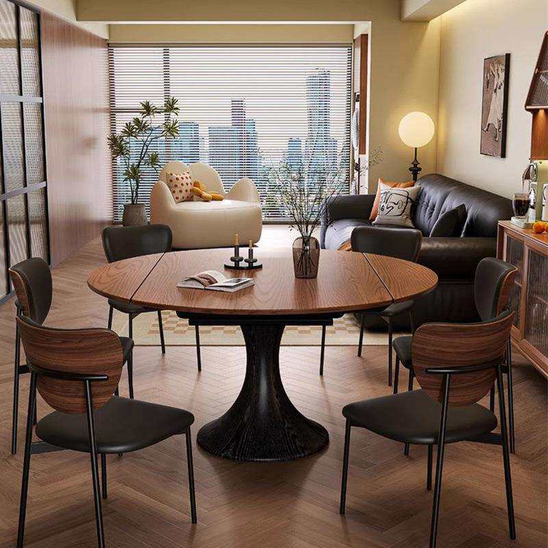 中古风实木折叠餐桌椅组合2026新款伸缩可变圆桌子圆形家用小户型