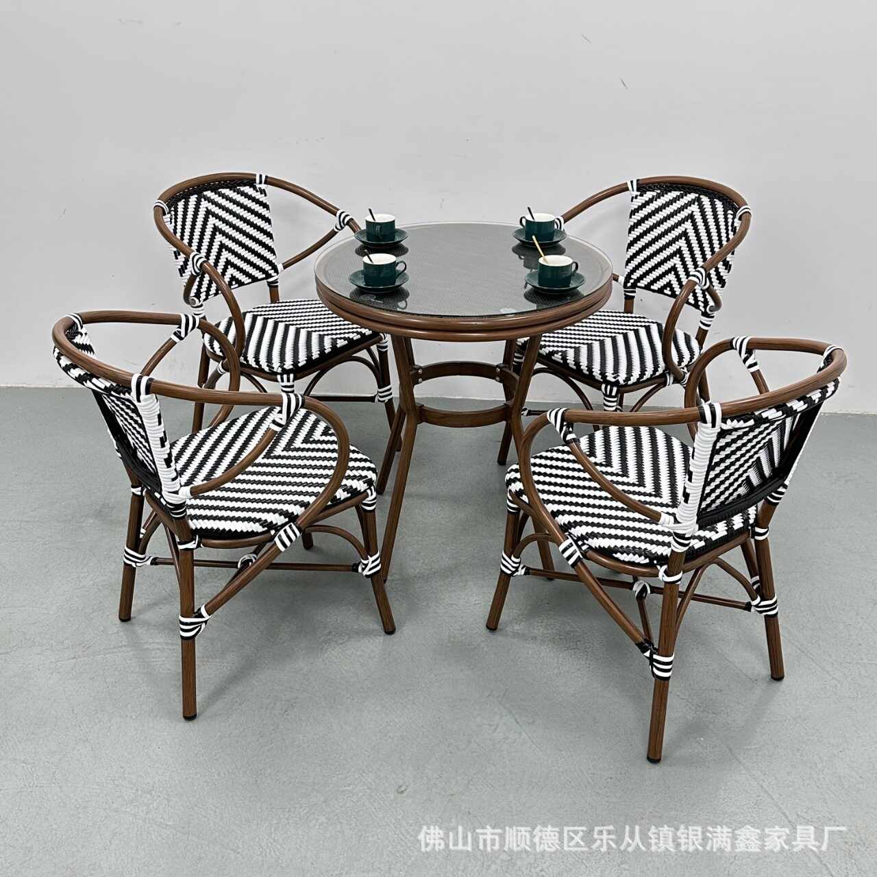 法式咖啡厅复古编藤椅子户外桌椅酒店露天民宿阳台庭院藤编单人椅