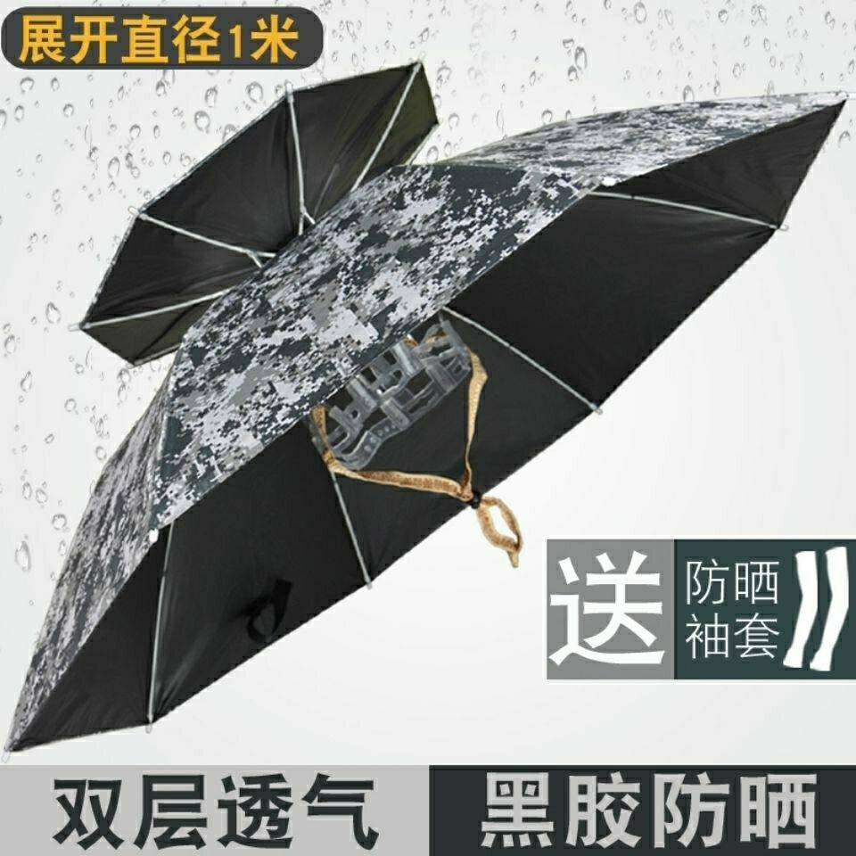 头戴垂钓伞钓鱼伞帽新款双层黑胶伞大号防晒遮阳折叠伞昌昌震
