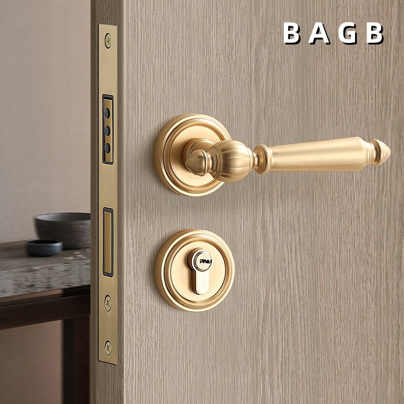 BAGB卧室门锁室内房间木门锁磁吸静音分体门把手法式金拉丝房门锁