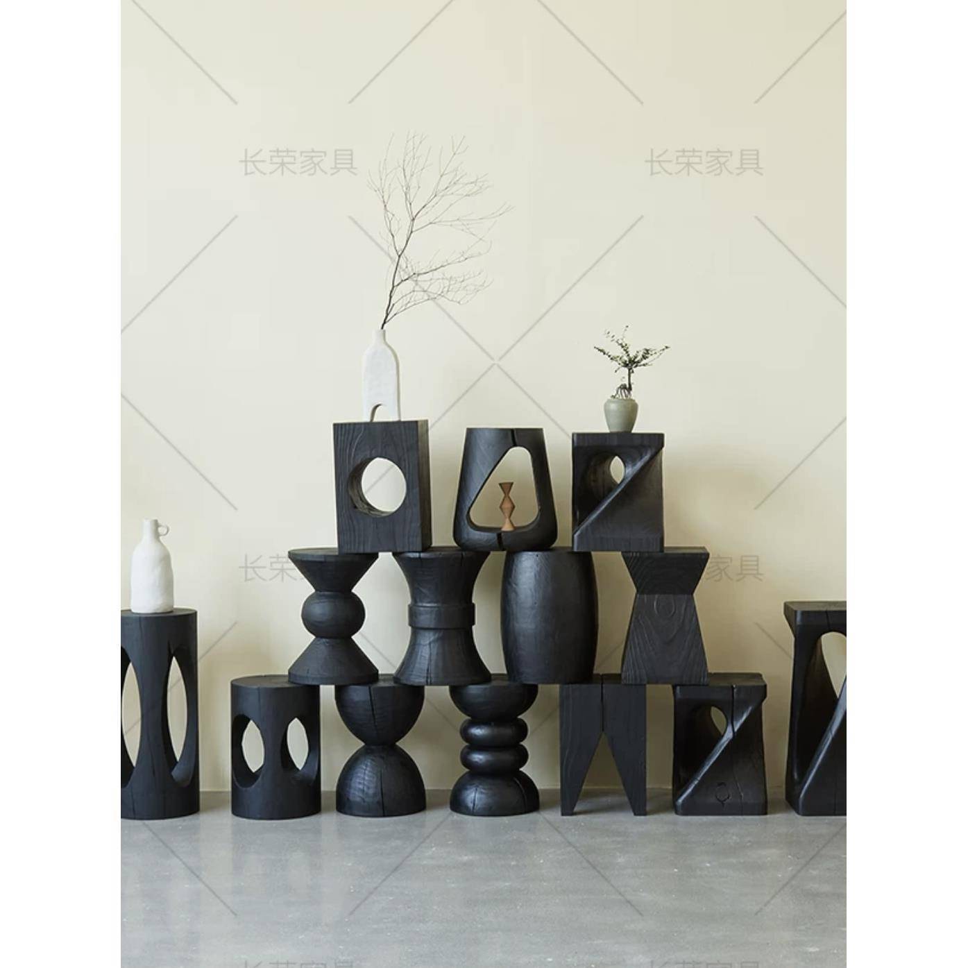 北欧原木树桩根雕换鞋凳